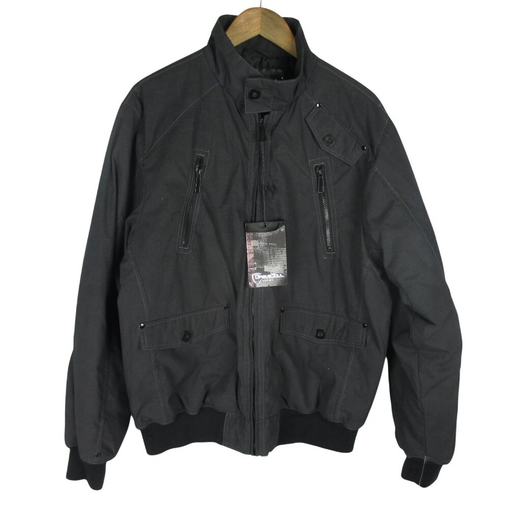 Brave Soul Black Label Black Cotton Canvas Zip Knit Collar Cuffs Jacket Large L